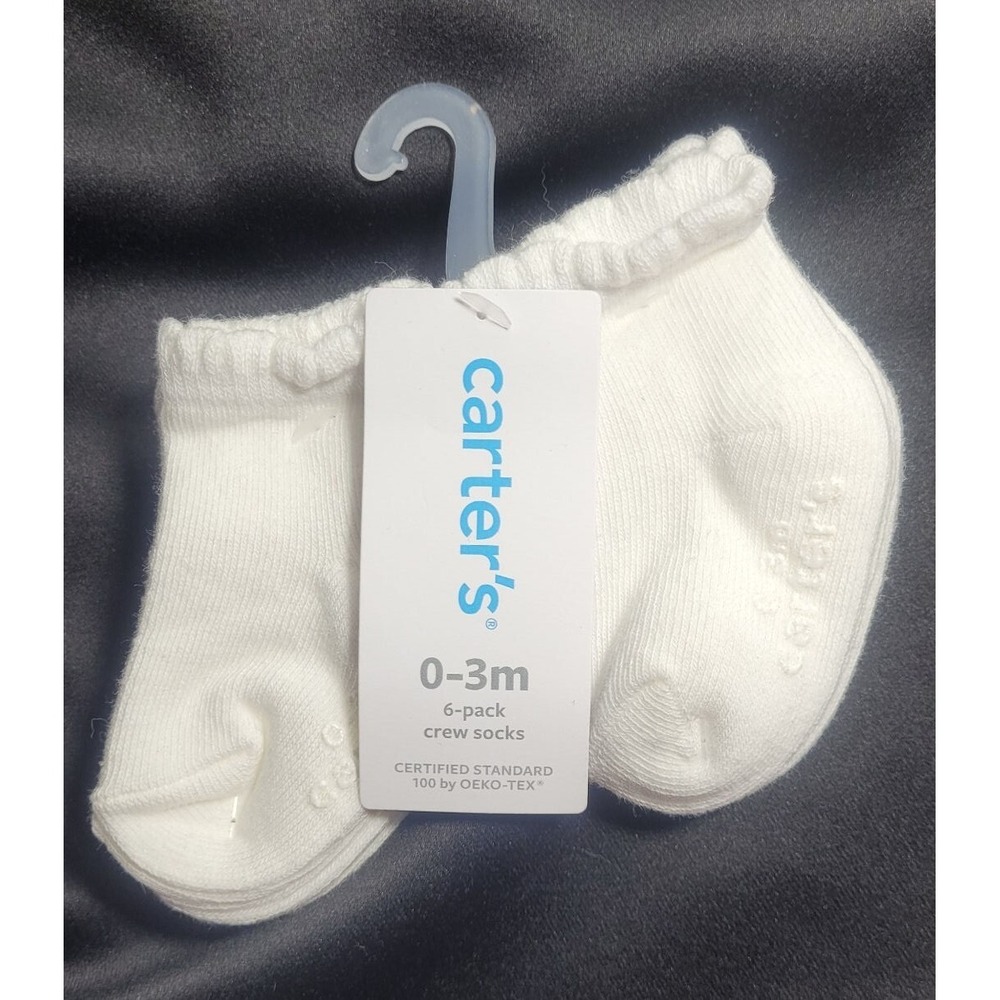 Carters‎ Oeko-Tex 6 Pack Crew Socks - White - Baby Size 0-3 Months